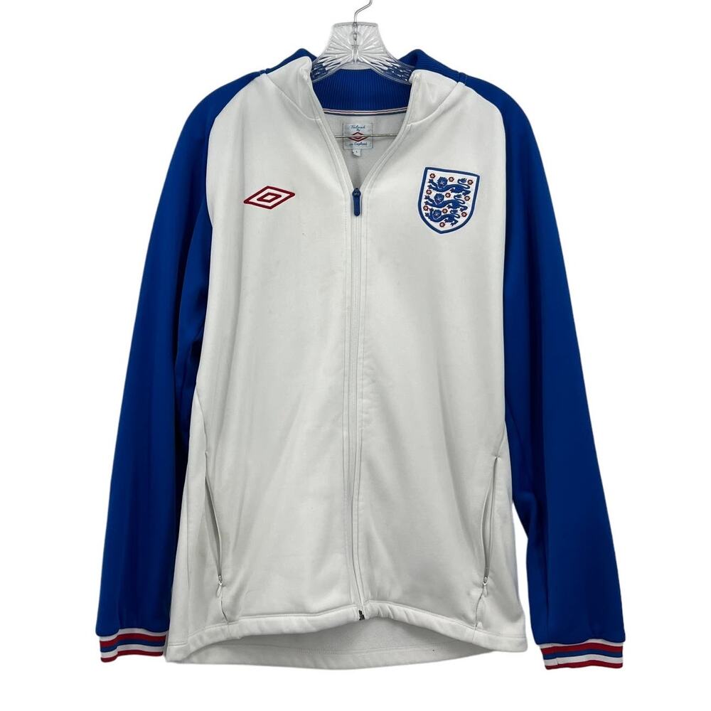 Tailored by UMBRO White Blue England Soccer Zip Up Sweater Jacket Men L Large
